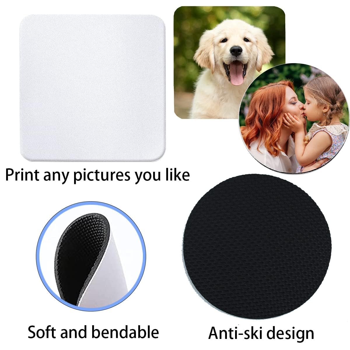 20 Pieces Square and Round Sublimation Coaster Blanks Cup Mat Rubber Heat Transfer Press Printing for DIY Home Kitchen Decor (3.5x3.5x0.12Inch) White REDANHA