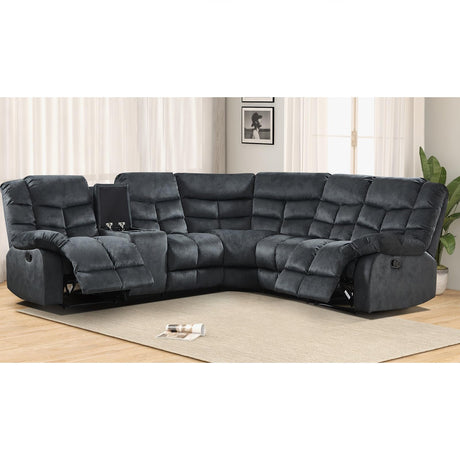 EBELLO Manual Reclining Sectional Sofa Set for Living Room, Soft Fabric Recliner Corner Sectional Couch with Center Console, Cup Holder and Storage, Grey EBELLO