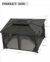KYBOLT 12x14 Ft Hardtop Gazebos with Heavy Duty Double Roof, Nettings and Curtains Galvanized Steel Outdoor Gazebos for Patio, Backyard, Deck, Lawn (Grey) KYBOLT