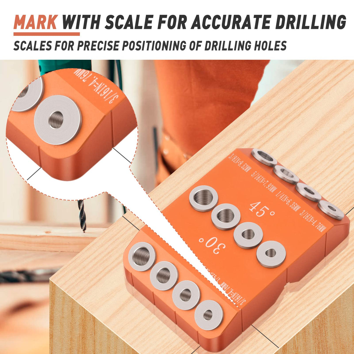 Neitra 30 45 90 Angled Drill Guide Jig for Cable Railing Lag Screw Kit Wood Post, Drilling Degree Angle and Straight Holes, Durable All Metal for Deck Stair Handrail Neitra