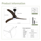 Shaical 52" Ceiling Fan with Lights and Remote Control, Modern Solid Wood Ceiling Fan, Reversible DC Motor 6 Speed 3 Blades Quiet Ceiling Fans for Bedroom, Living Room, Patio Shaical