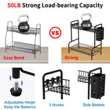 Bathroom Countertop Organizer With Toiletries Basket, 2 Tier Bathroom Counter Storage Rack with Adjustable Feetpad, No-Screw Caddy Stand for Vanity, Sturdy Metal Wire Black, Medium 12.8''L x 7.2''W USHARP