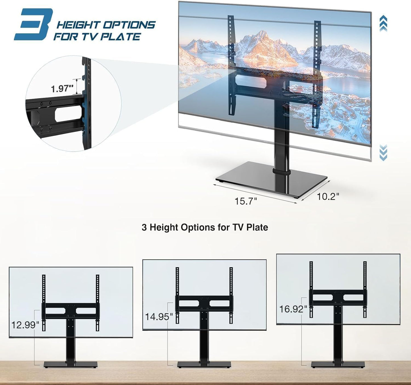 Sweetcrispy Universal TV Stand Base - Table Top TV Stand for 26-55 inch LCD LED TVs - Height Adjustable TV Mount Stands with Tempered Glass Base, VESA 400x400mm, Holds up to 99lbs