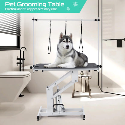 Garveelife 43.3" Hydraulic Dog Grooming Table for Pet, Heavy Duty Structural Hydraulic Max Load 350Lbs Professional Pet Grooming Table with Adjustable Overhead Arm & Noose Height Range 22"-39 - WoodArtSupply