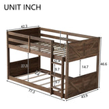 LUKEEHOM Bunk Bed Twin Over Twin, Wood Low Profile Floor Twin Bunk Beds with Headboard Ladder Guardrails for Kids Boys and Girls, No Box Spring Needed LUKEEHOM