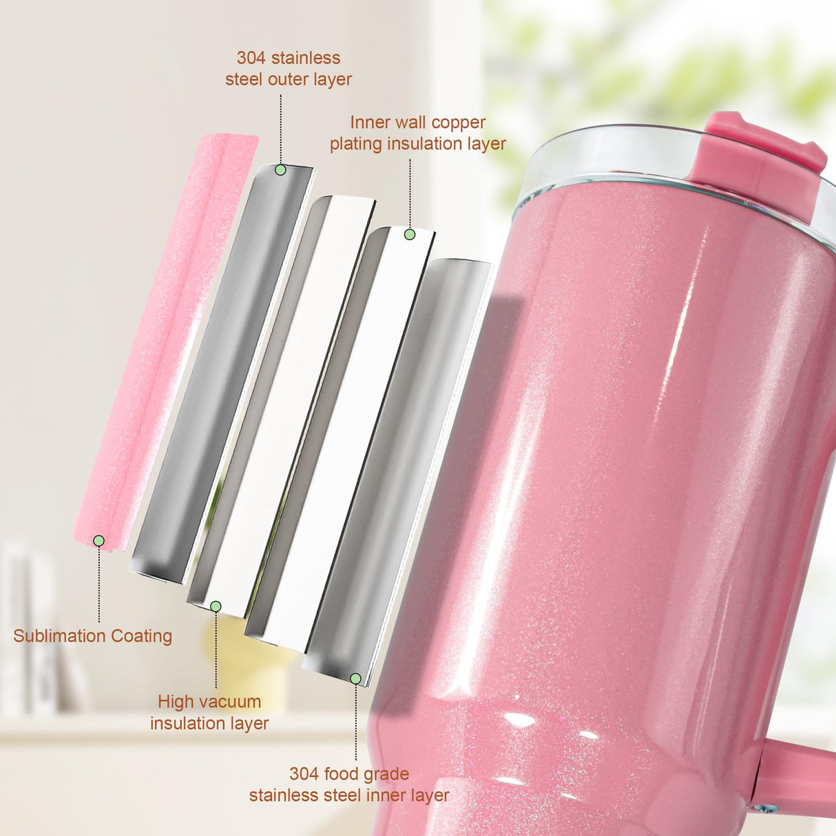 AGH 4 Pack 40 oz Sublimation Shimmer Green Pink Red Purple Tumbler with Stainless Steel Straw and Lid, Insulated Double Wall Vacuum Reusable Cups with Handle AGH