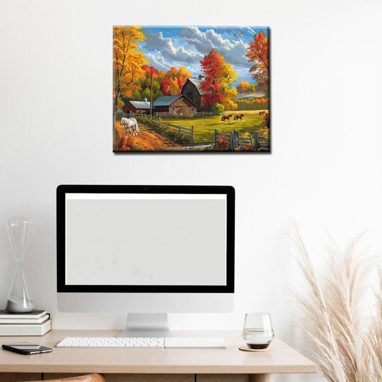 America Farm Digital Paint by Number Kits 16 x 20inch Canvas Autumn Forest DIY Oil Painting for Kids, Students, Adults Beginner with Brushes & Acrylic Pigment - Animal Horse Gifts(Without Frame) Tucocoo