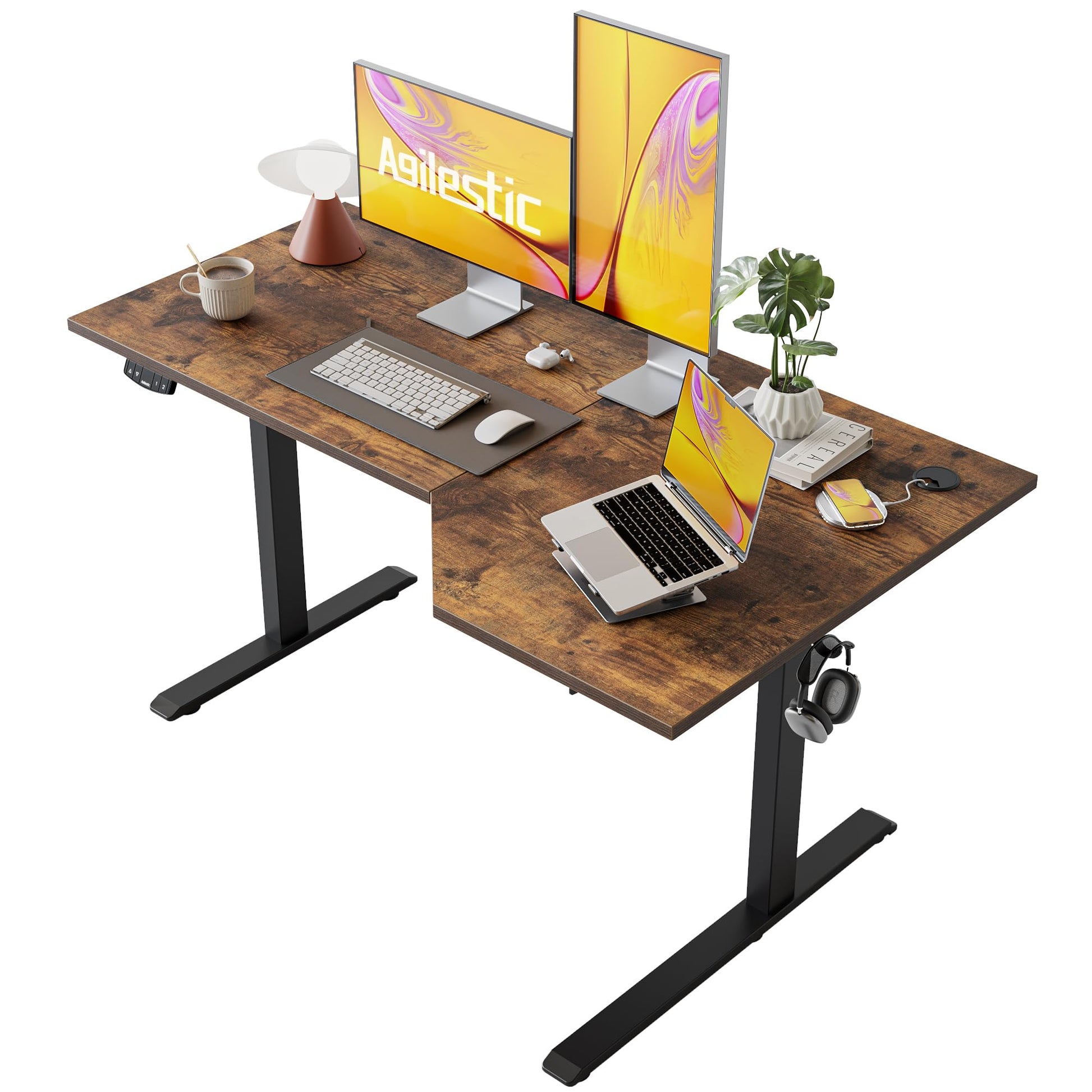 Agilestic Electric Standing Desk, L-shaped 55 Inches Height Adjustable Desk, Sit and Stand up Desk for Work Office Home, Ergonomic Rising Computer Table for Home Office with Splice Board, Rus - WoodArtSupply