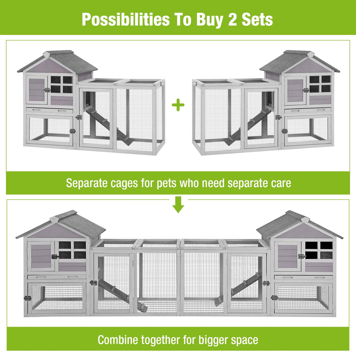 GUTINNEEN Rabbit Hutch Chicken Coop Expandable Indoor Bunny Cage Outdoor Guinea Pig Cage with Run 51.6" L GUTINNEEN