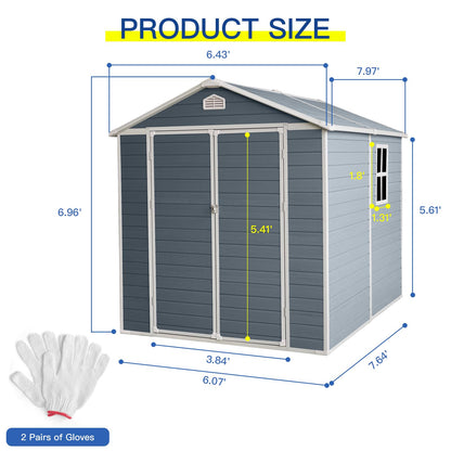 6ft×4ft Resin Outdoor Storage Shed,Outdoor Storage Shed with Floor & Window to Store Patio Furniture, Garden Tools Bike Accessories, Beach Chairs and Lawn Mower. (6ft×4ft)