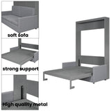 Merax Queen Size Murphy Bed, Foldable Cube Cabinet Platform Bedframe with Sofa, Wooden Slat Support for Guest Room, Study, Office, Grey Merax