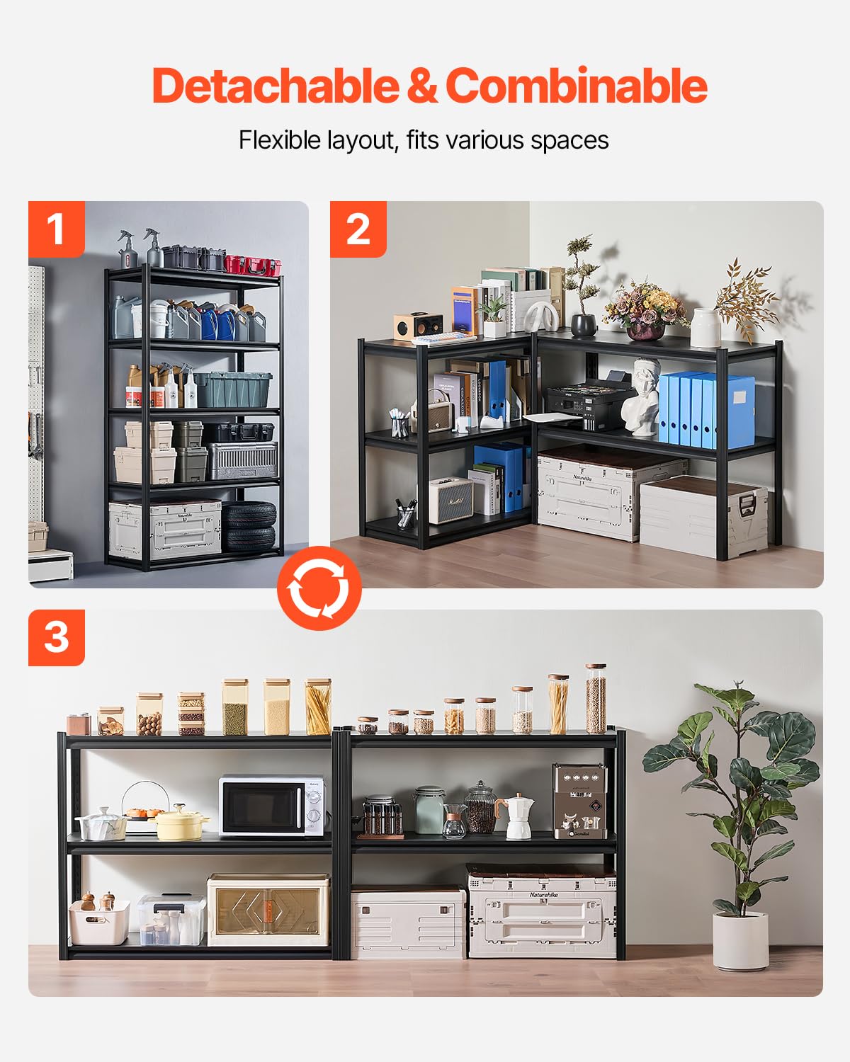 VEVOR Storage Shelves, 3000 lbs, 5 Tier Garage Storage Shelving, 18" D x 48" W x 78" H Adjustable Metal Shelves for Garage Shelves Utility Rack Shelf, Ideal for Kitchen, Warehouse, Basement, Black VEVOR