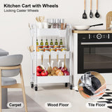 3 Tier Rolling Cart Metal with Wheels, White Three Tiered Craft Cart Organizer on Wheels, Storage Utility Carts for Art, Baby Nursery,Diaper Caddy, Cleaning Supplies, Nail,Lash,Snack,Book,Roller Shelf Aofure