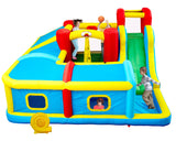 WELLFUNTIME Inflatable Bounce House with Slide, Jumping Castle with Blower and Wave Pool, Basketball Rim, Long Tunnel WELLFUNTIME