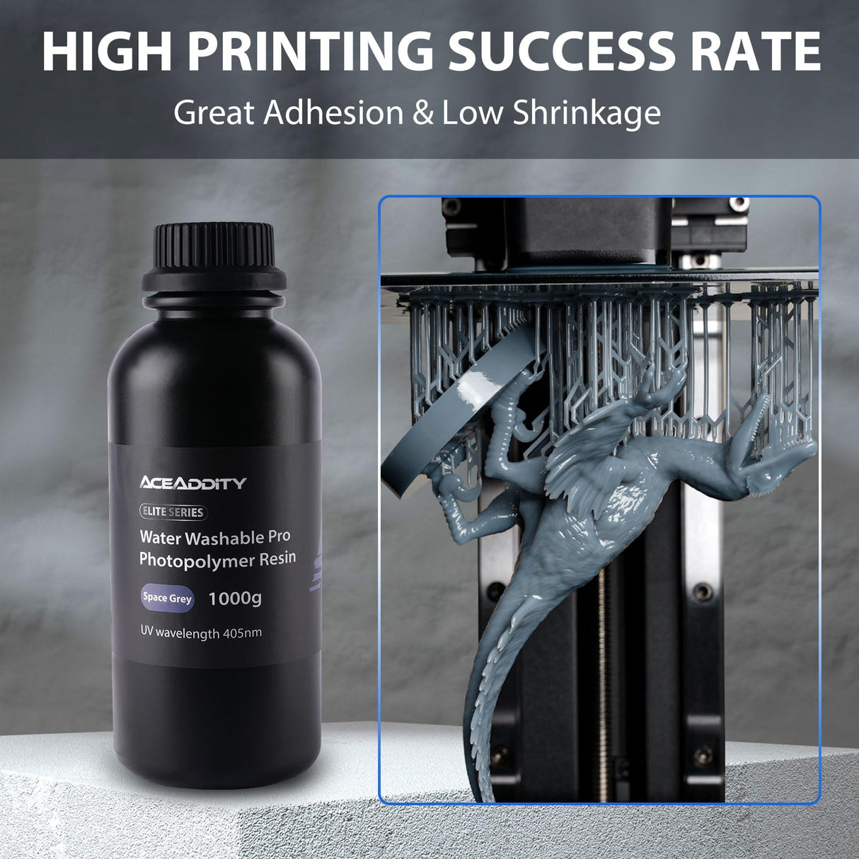 Aceaddity Water Washable Pro Resin - Low Shrinkage 3D Printer Resin, 405nm UV-Curing Water-Washable Photopolymer Printing Resin, High Precision & Easy to Clean (White, 1kg) Aceaddity