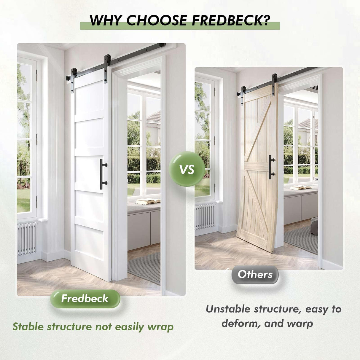 Fredbeck 30x84 inch White Barn Door with 5.5FT Sliding Door Hardware Kit Included & Handle,Solid,MDF, PVC Surface,DIY Assembly,5-Panel,Fit 27in-28in Opening FREDBECK