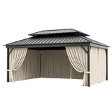 12'x16' Gazebo Curtains Outdoor Waterproof with Hanging Rings, 4-Panel Double Zipper Sidewalls Universal Replacement Privacy Curtain, Outdoor Gazebo Curtains for Patio, Backyard(Curtains Only) Snubbull