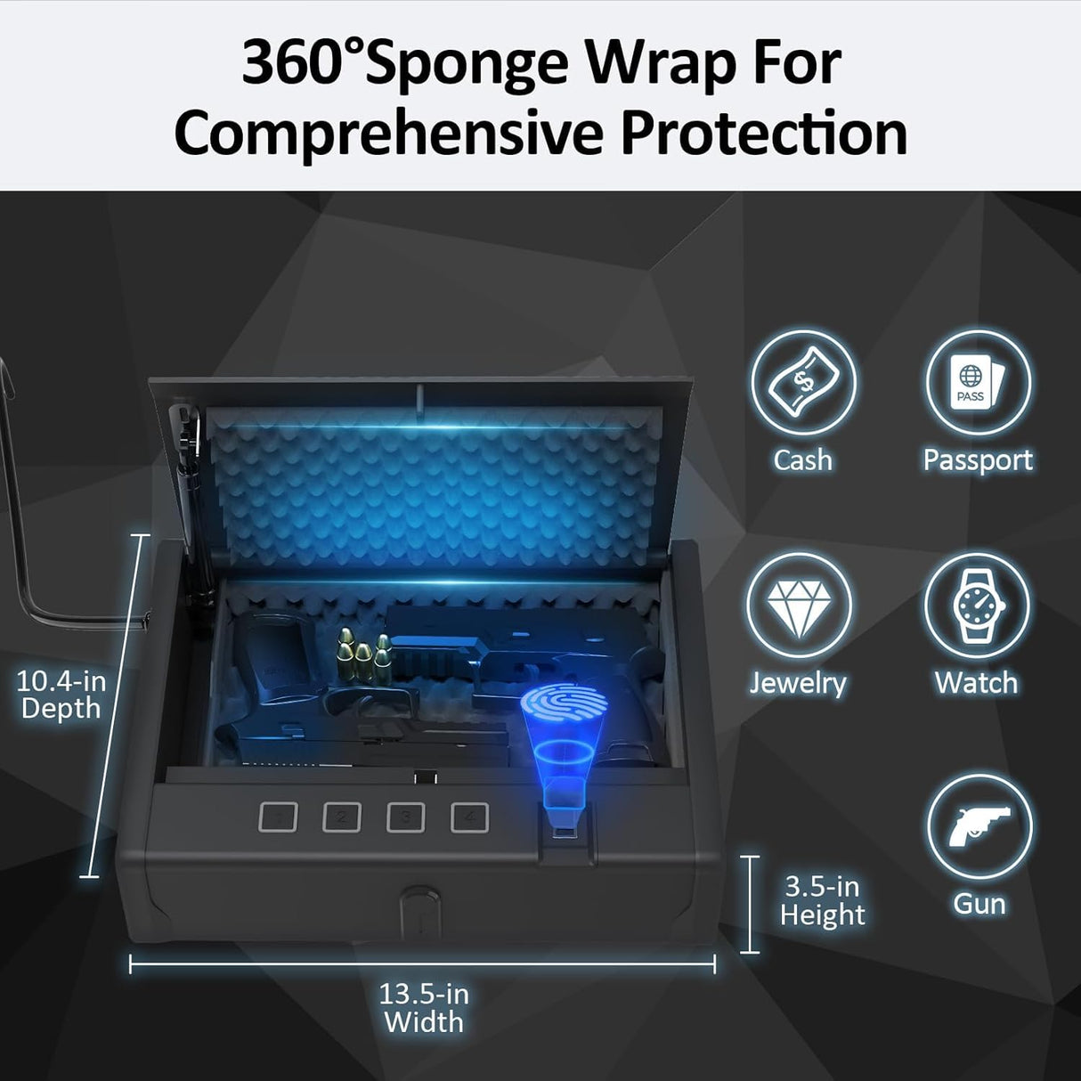 [ 20% Larger capacity ] Biometric gun safe with fingerprint lock box,Large pistol safes for handgun,nightstand hidden gun storage for bedside,quick access，ammunition storage security box for Home HARDROCK