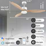52” Wood Smart Ceiling Fans with Lights Remote,Quiet DC Motor,Outdoor Indoor Ceiling Fan Work with Alexa Google Voice App,Dimmable LED Light,6-Speed,Modern Farmhouse Ceiling Fans for Bedroom Patio cumilo