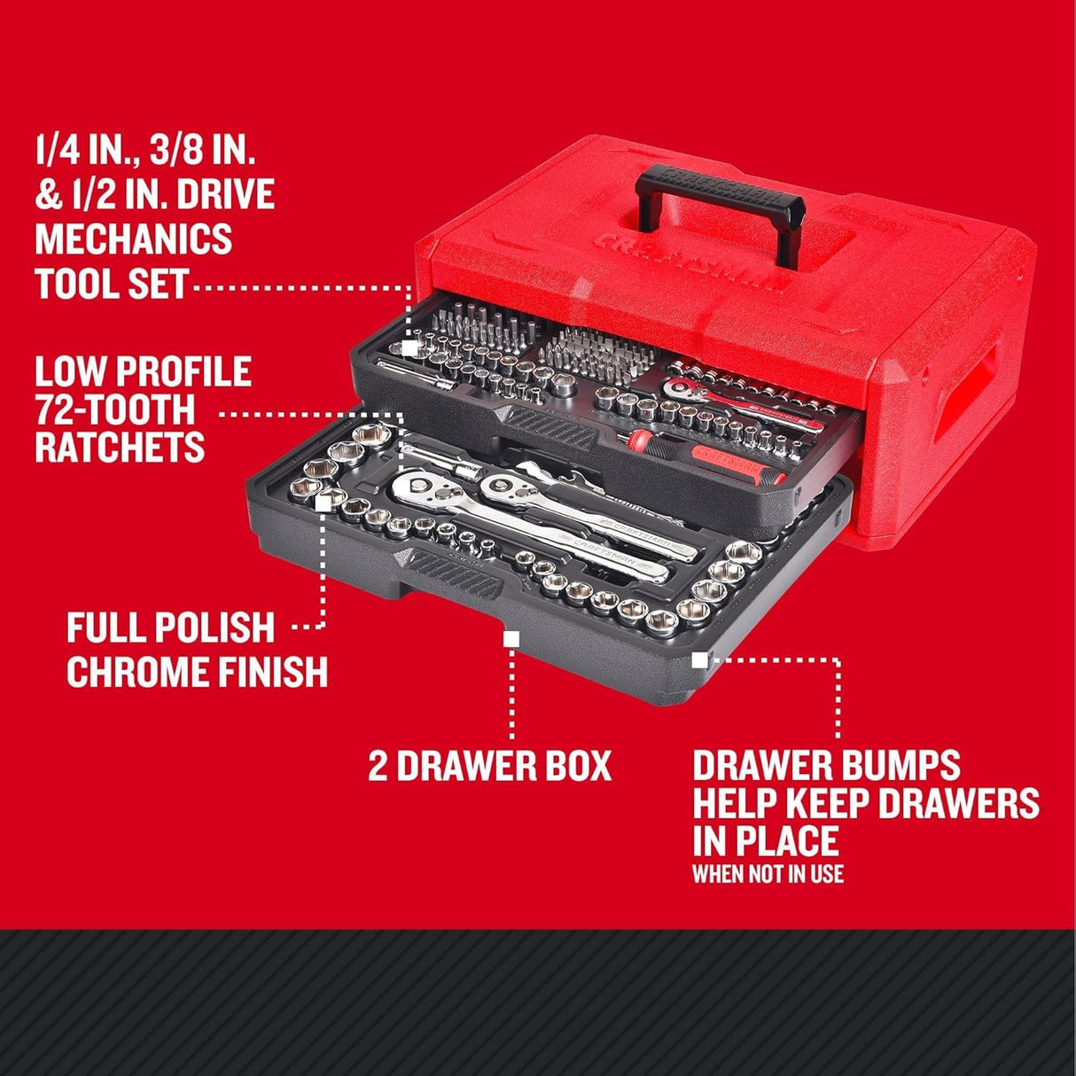 CRAFTSMAN Mechanics Tool Set, 256-Piece Hand Tool and Socket Set with 2-Drawer Tool Box (CMMT45256) CRAFTSMAN