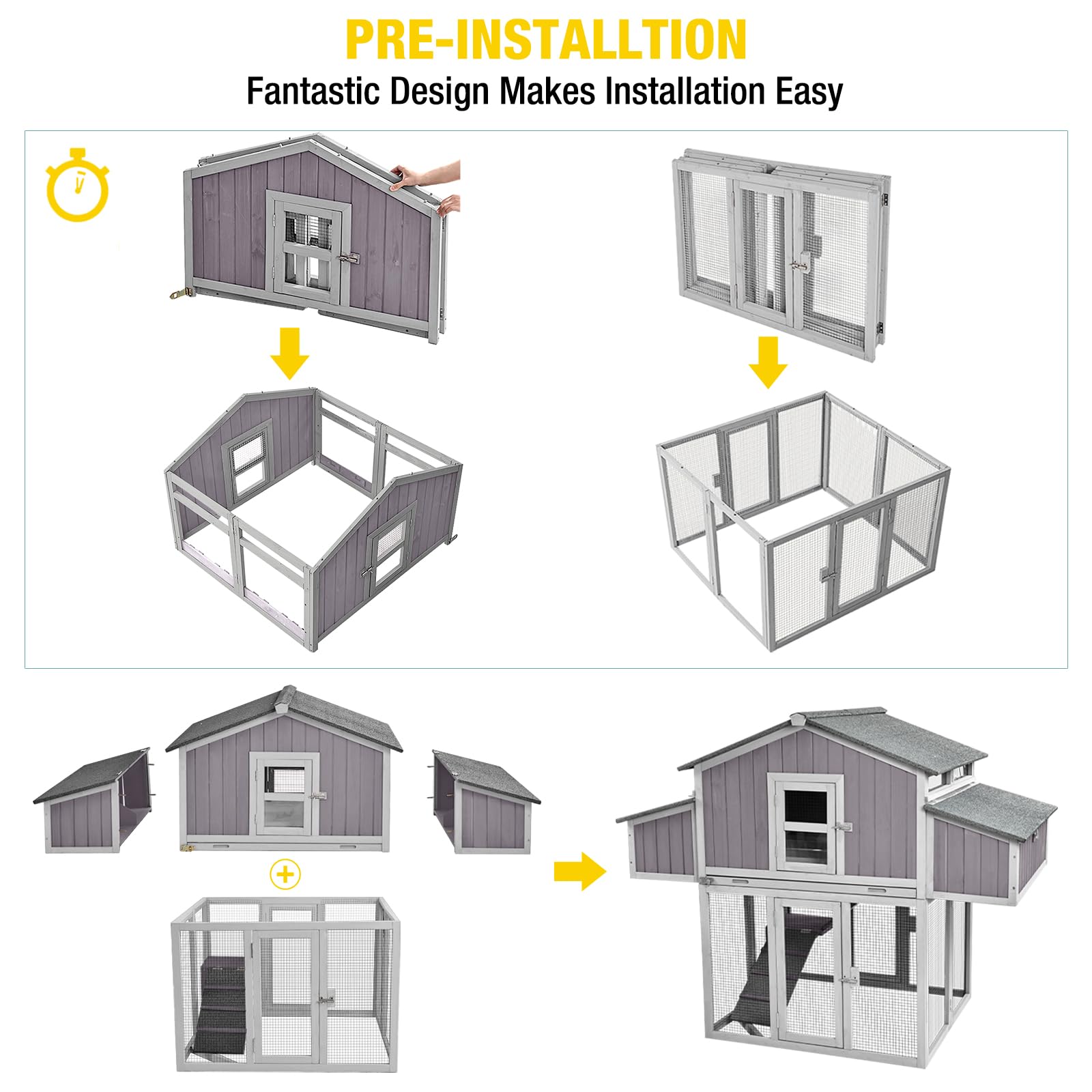 Aivituvin Chicken Coop Double Folding Fir Wood Chicken House with Large Nesting Box Poultry Cage Upgrade with Strong Iron Frame, Durable & Waterproof for 4-6 Hens Duck Coop - WoodArtSupply