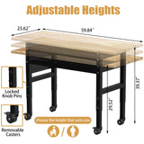 60" Adjustable Workbench，Multifunctional Rolling Heavy Duty Workbench with Wheels，Suitable for Large Capacity Rubberwood Countertop Workbench for Garage, Office, Workshop IBXFO