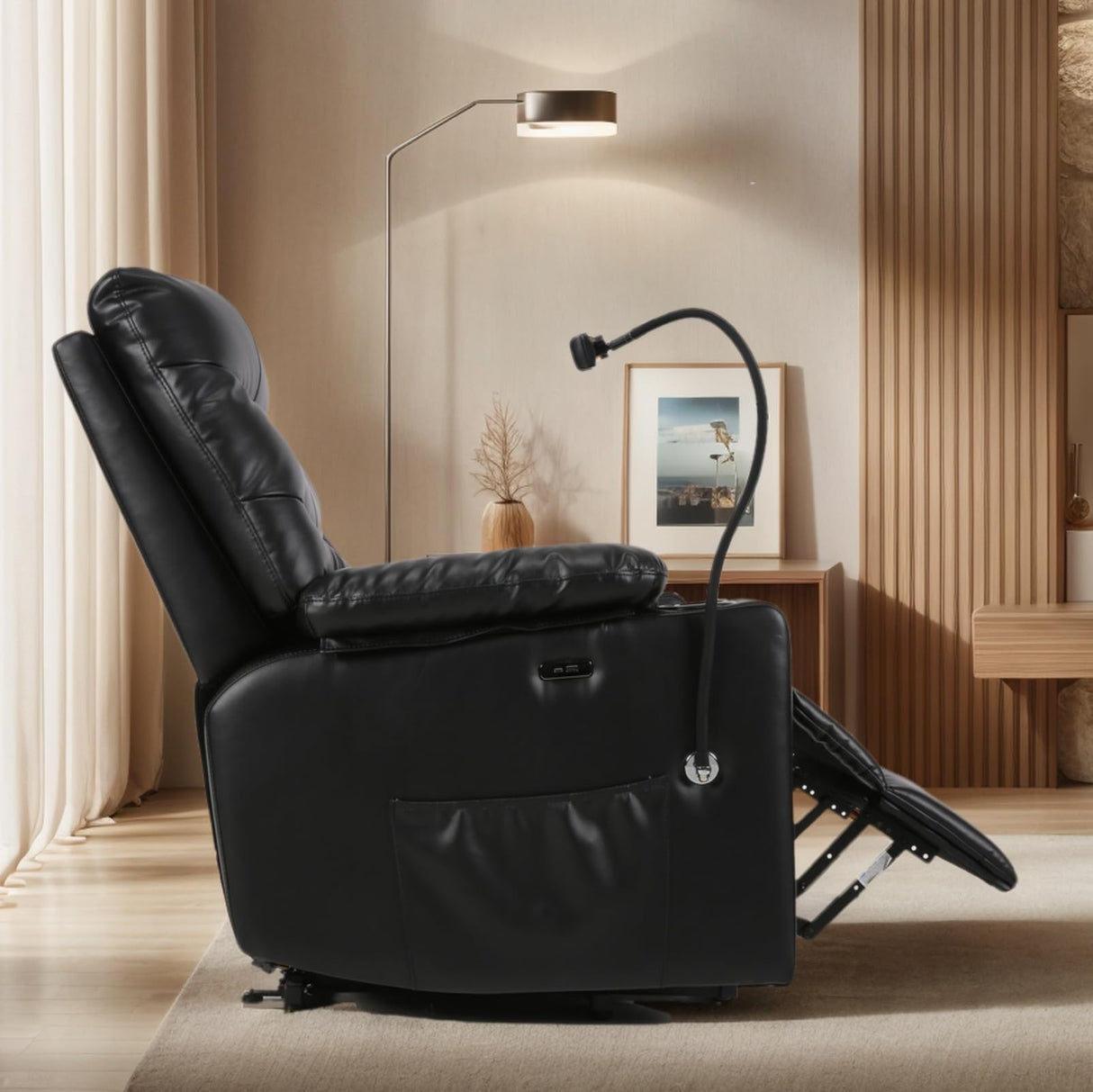 Homdox Power Lift Recliner Chair for Elderly, Electric Lift Chair with Assist Function and Heated Vibration Massage, Heavy Duty Remote Control Reclining Sofa with Phone Holder for Living Room (Black) Homdox