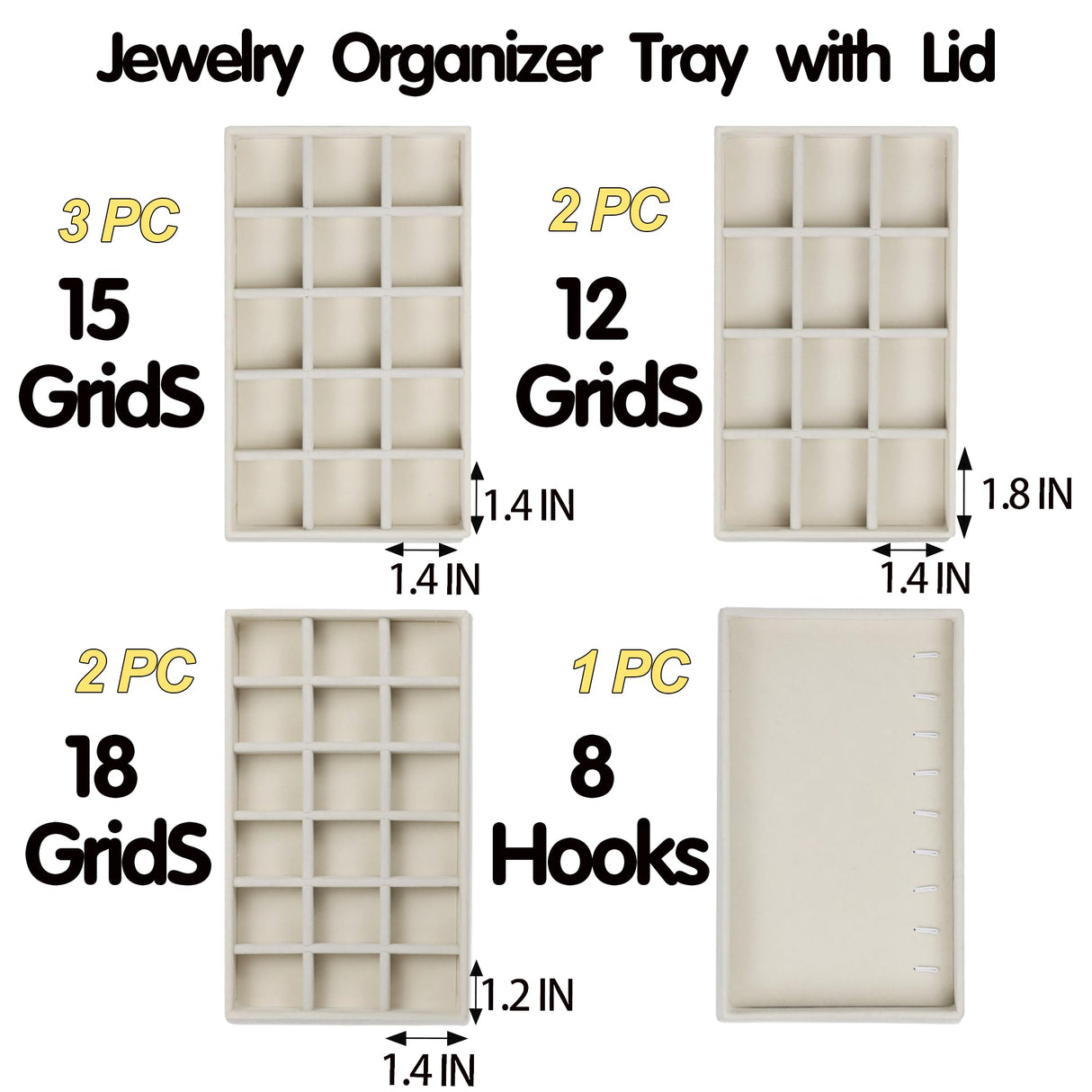 Set of 8 Stackable Jewelry Organizer Trays with 1 Lid for Drawer & Dresser Organizer, Adjustable Velvet Jewelry Box Tray Earring Organizer Necklace Storage Ring Bracelet Display Case (Beige) Fordonral