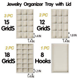 Set of 8 Stackable Jewelry Organizer Trays with 1 Lid for Drawer & Dresser Organizer, Adjustable Velvet Jewelry Box Tray Earring Organizer Necklace Storage Ring Bracelet Display Case (Beige) Fordonral