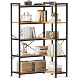 Casaottima Corner Bookshelf 5 Tier, 57 Inches Reversible Book Shelf for Living Room, Industrial Wooden Bookcase with Open Shelves and Metal Frame for Bedroom, Home Office, Kitchen, Rustic Brown Casaottima
