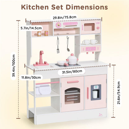 SainSmart Jr. Wooden Play Kitchen for Kids - Interactive Toy Kitchen Set with Storage & Features, Ideal Gift for Ages 3+