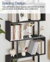 Yusong S Shaped Bookshelf, Modern Geometric Bookcase, 6-Tier Black Display Case Book Shelf Yusong