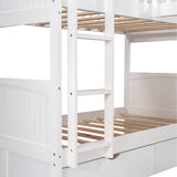 Wood Triple Bunk Bed with Drawers, L-Shaped Bunk Beds for 3, Twin Over Twin Bunk Bed with a Loft Bed Attached for Kids, Teens, Adults (White) Bellemave