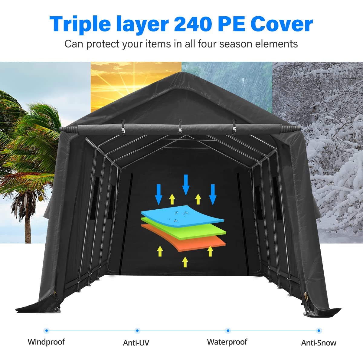 ADVANCE OUTDOOR 13x20 ft Garage Tent Carports with 2 Roll up Doors & Vents Outdoor Portable Storage Shelter for Vehicle Truck Boat Anti-UV Snow Resistant Waterproof, Gray ADVANCE OUTDOOR