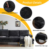 Karl home Convertible Sectional Sofa 110" U-Shape Sofa Couch 4-Seat Couch with Chaise ChenilleFabric Upholstered for Living Room, Apartment, Office, Black Karl home