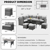 AECOJOY Patio Furniture Set, 7 Pieces Outdoor Patio Furniture with Dining Table&Chair, All Weather Wicker Conversation Set with Ottoman, Grey Rattan&Grey Cushion AECOJOY