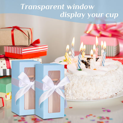 Honoson 24 Pcs Gift Boxes with Ribbon for Sublimation Glass Exhibition Boxes Transparent Gift Box for 12oz 16oz 20oz Drinking Glasses Jars Sublimation Glass Can Blanks Tumbler Gift Box(Light Blue)