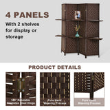 Room Dividers and Folding Privacy Screens 4 Panel 67 Inch Tall Portable Room Seperating Divider w/ 2 Display Shelves Solid Wood Room Partitions and Dividers Freestanding for Home, Office Dkeli