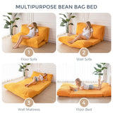 MAXYOYO Bean Bag Bed Folding Sofa Bed Floor Mattress for Adults, Extra Thick and Long Floor Sofa with Corded Washable Cover, Orange, 30x95 Inch MAXYOYO