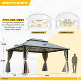 YOLENY 12' x 16' Hardtop Gazebo, Permanent Outdoor Aluminum Patio Gazebo with Aluminum Composite Double Roof for Patio Lawn and Garden, Curtains and Netting Included YOLENY