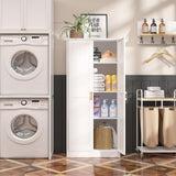 Kitchen Cabinet Storage,60”Metal Pantry Cabinet with Doors and 3 Adjustable Shelves,Food Pantry Cabinets with 2 Gold Handles,White Tall Storage Cabinet for Livingroom,Pantry,Bathroom,Kitchen SteeLoong