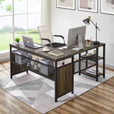 FATORRI L Shaped Computer Desk, Industrial Home Office Desk with Shelves, Reversible Wood and Metal Corner Desk (Walnut Brown, 59 Inch) FATORRI