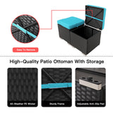 Y Enjoy 2-Pieces Outside Rattan Ottomans，Multipurpose Outdoor Furniture for Patio, Backyard, Additional Seating, Footrest, Side Table w/Storage, Removable Cushions Y ENJOY YOUR DAY I YING