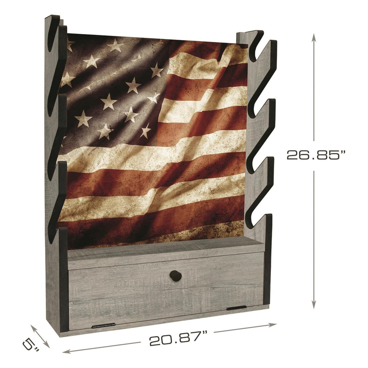 Rush Creek Creations, Patriotic Gun Rack for Wall, Storage for 4 Guns, Rifles or Shotguns, American Flag Gun Rack Display, Wall Mount, Additional Storage for Gun Accessories Rush Creek Creations