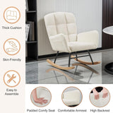 oaaktu Rocking Chair for Nursery, Upholstered Glider with High Backrest, Nursery Rocker Comfortable Stylish Accent Armchair for Living Rooms Bedrooms Offices (Beige Teddy) oaaktu