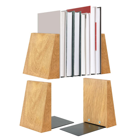 ILOT Book Ends for Office Accessories - 2 Pairs Handmade 100% Solid Wood Decorative Bookends with Metal Base - Heavy Duty Non-Skid Shelf Organizer for Books ILOT