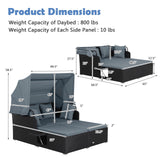 Salches Outdoor Rattan Daybed with Retractable Canopy, High-Resilient Soft Cushions, Foldable Side Trays, Outdoor Bed Loveseat for Garden, Backyard, Porch (Gray) Generic