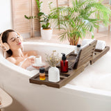 Teak Bathtub Tray - Luxury Bath Tray with Expandable Handles, Wine Glass and Phone Holders, Book Stand - Perfect for Home Spa Relaxation and Reading - Natural Bath Accessories Fun Memories