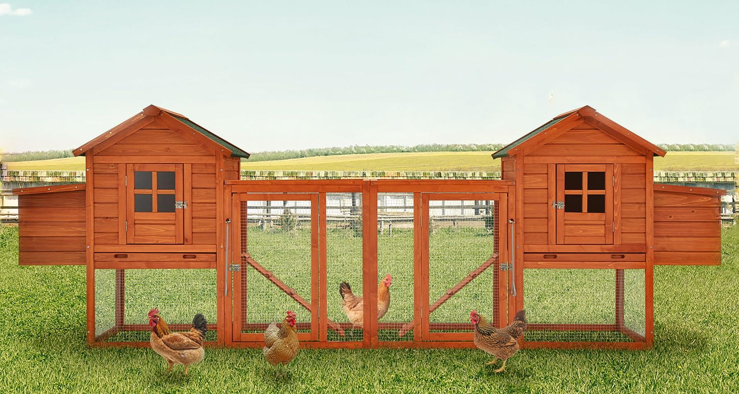 U-MAX Large Chicken Coop, 123" Wooden Chicken Coop for 4-6 Chickens Outdoor Hen House with Run, Natural Wood