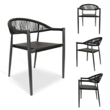 Erotr 8 Pcs Stackable Dining Chairs, Aluminum Rattan Outdoor Dining Chair with Arms, Woven Rope Patio Armchair Metal No Assembly for Bistro Garden Balcony Porch Deck Yard Cafe Restaurant, Black Erotr